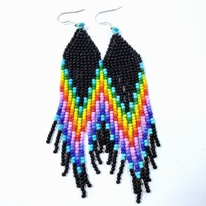 "Dark Side of the Moon" Frings Seed Bead Earrings